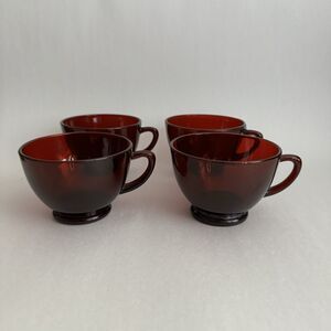(4) Vintage Anchor Hocking‎ Royal Ruby Red Glass Teacups Cup 6oz